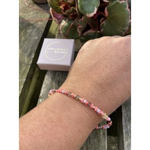 Armbnd perler m/pastel, pink, hvid, guld